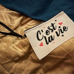 C'est la Vie Canvas Wristlet Clutch - Black and Cream
